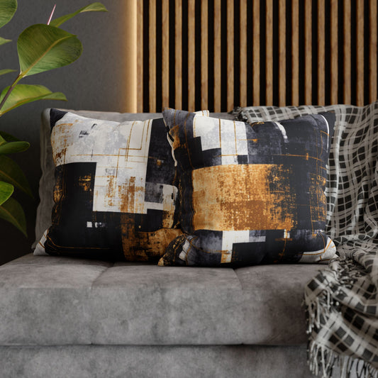 Abstract Gold & Charcoal Faux Suede Pillowcase — Luxury Accent Pillow | Loom Noir