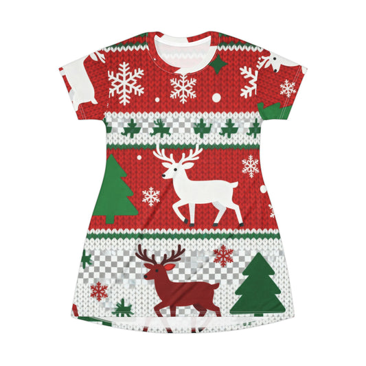 Christmas Reindeer T-Shirt Dress - Festive Holiday Dress | Loom Noir