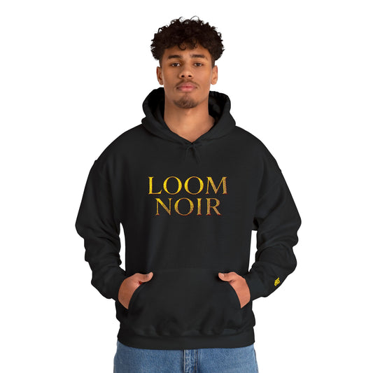 Gold Foil Text Hoodie - Loom Noir Premium Pullover | Streetwear