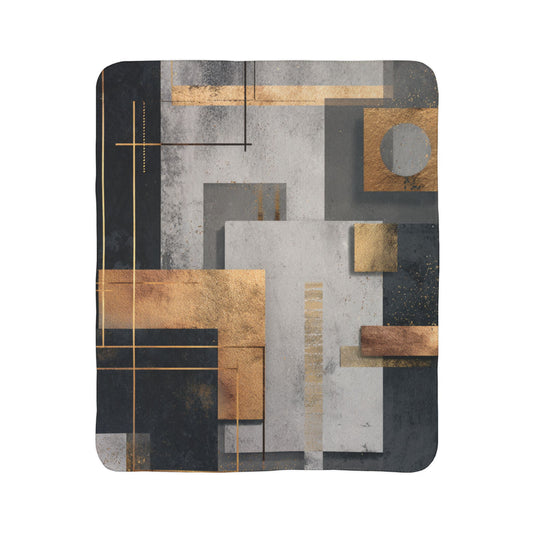 Sherpa Blanket - Geometric Abstract Gold & Slate Modern Throw