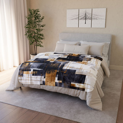Geometric Abstract Sherpa Blanket | Modern Gold & Charcoal Throw