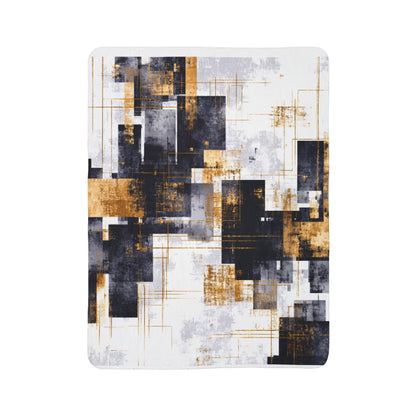 Geometric Abstract Sherpa Blanket | Modern Gold & Charcoal Throw