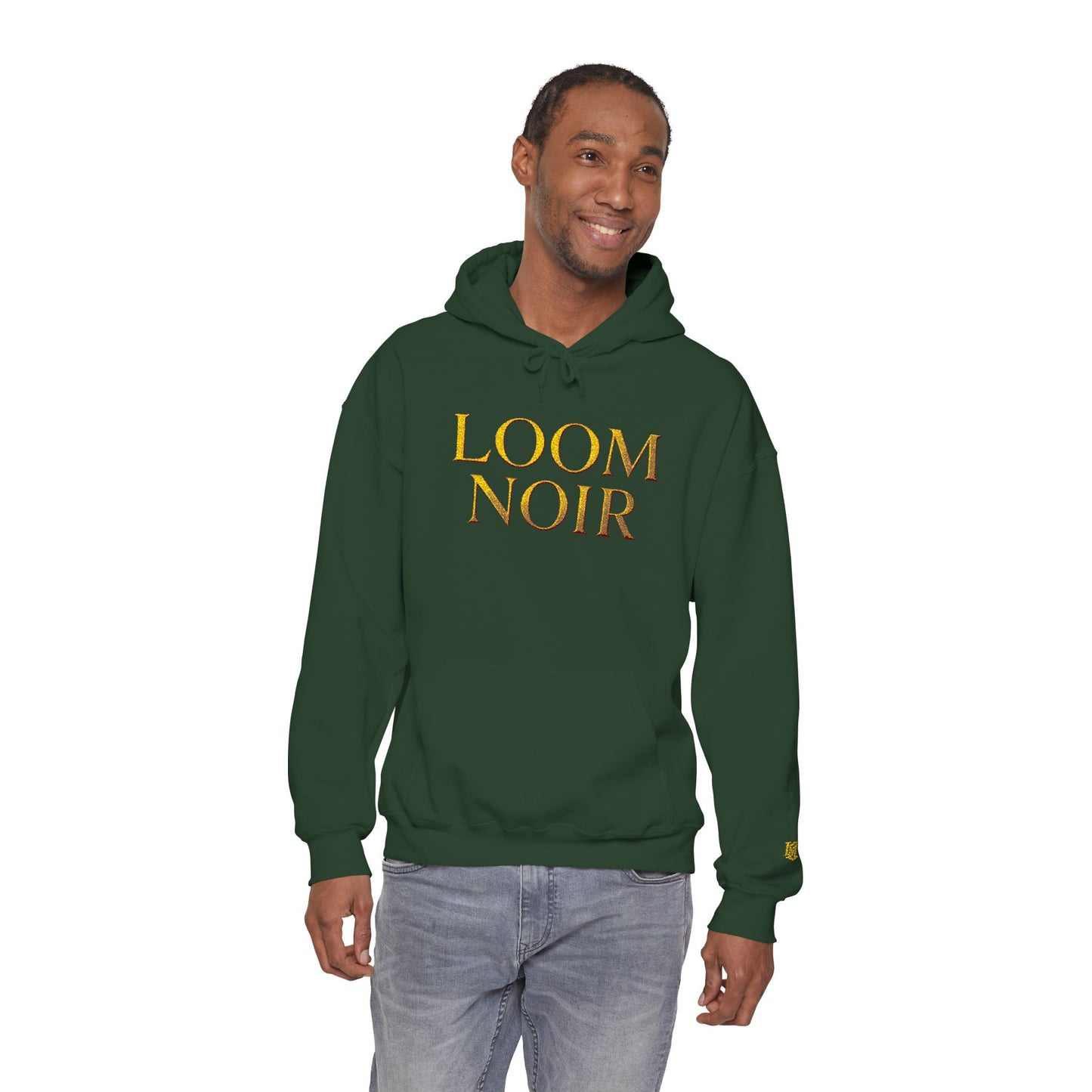 Gold Foil Text Hoodie - Loom Noir Premium Pullover | Streetwear