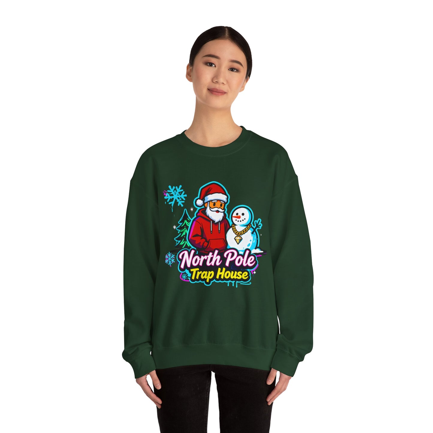 North Pole Trap House Sweatshirt - Funny Santa Christmas Crewneck | Loom Noir