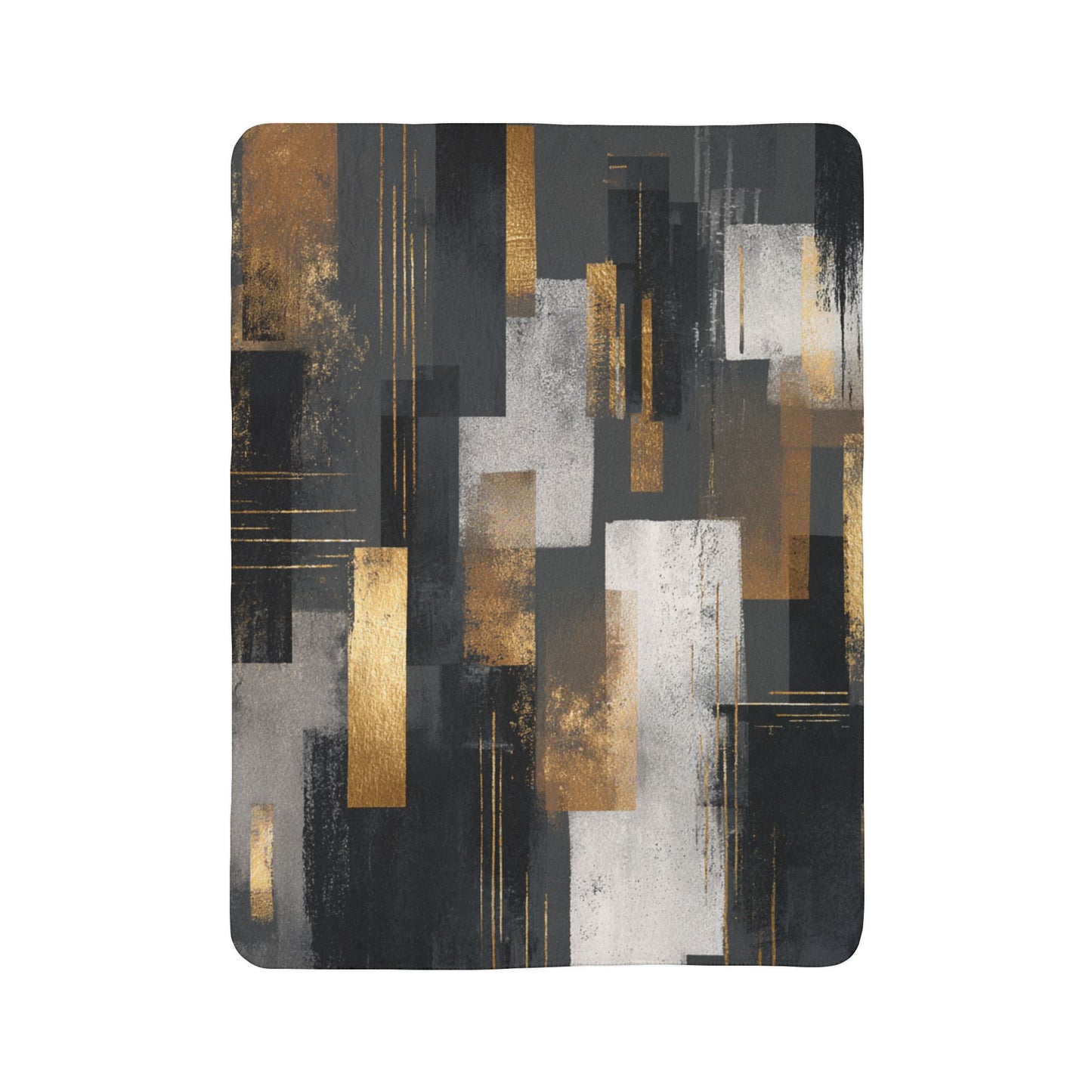 Abstract Gold & Slate Sherpa Blanket | Modern Geometric Throw