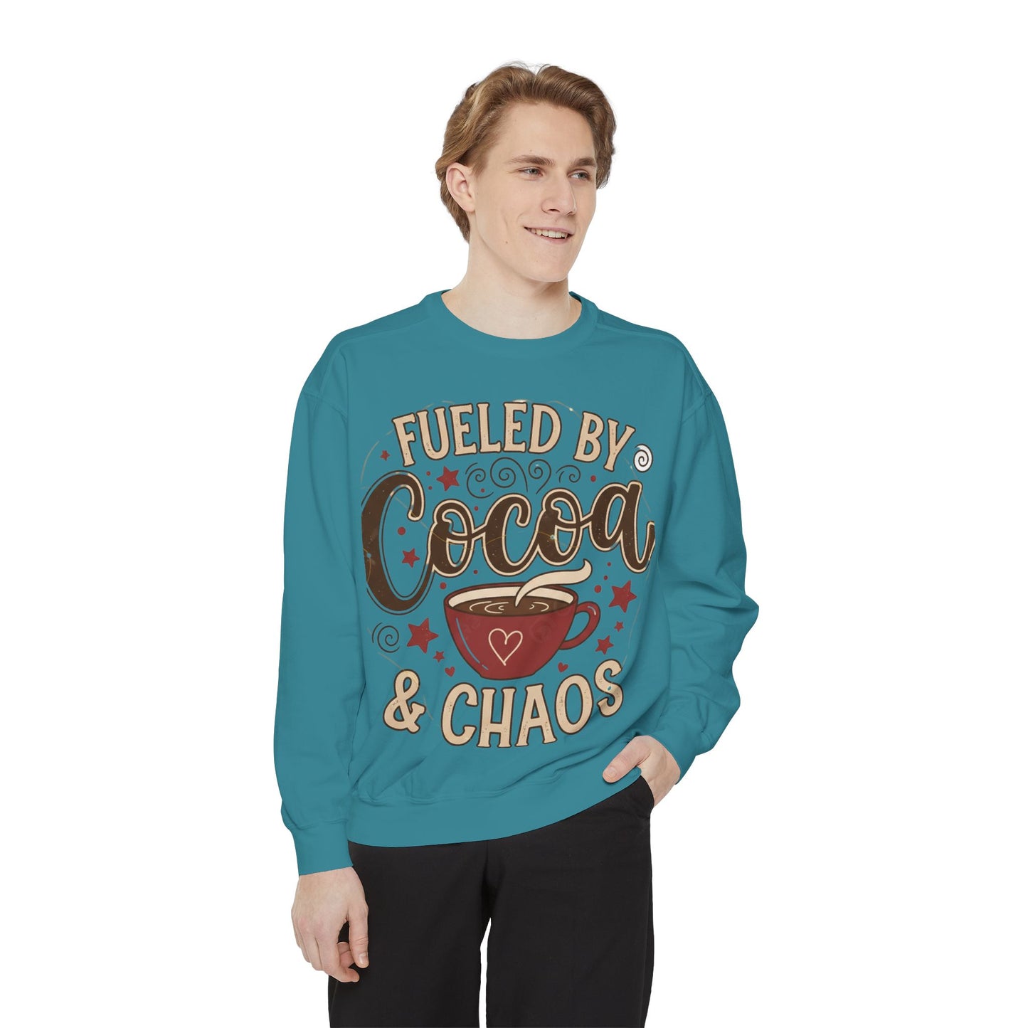 Fueled by Cocoa & Chaos Sweatshirt - Cozy Hot Cocoa Pullover | Loom Noir