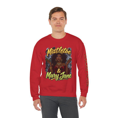Mistletoe & Mary Jane Crewneck | Cannabis Holiday Sweatshirt