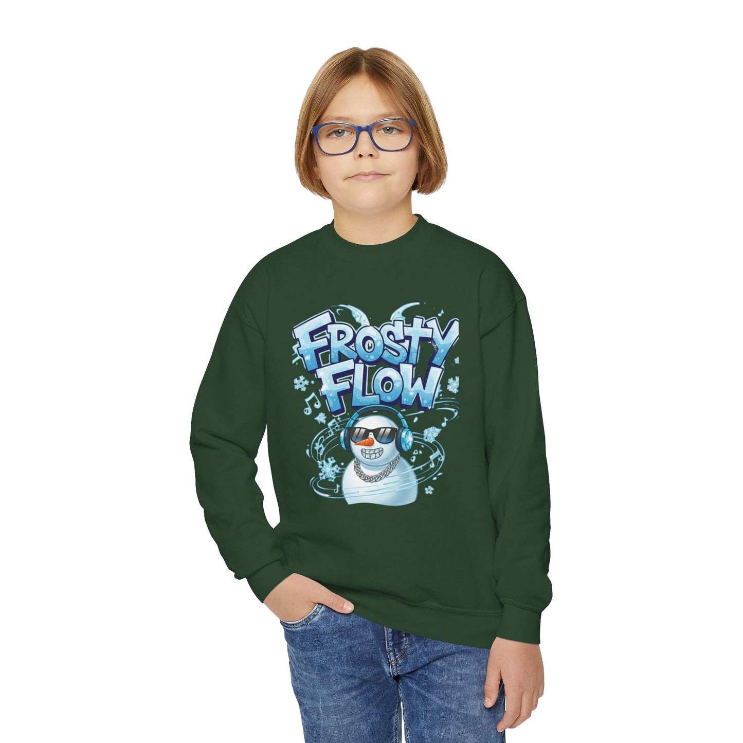 Frosty Flow Youth Sweatshirt - Kids Snowman Pullover | Loom Noir