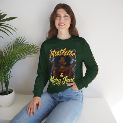 Mistletoe & Mary Jane Crewneck | Cannabis Holiday Sweatshirt