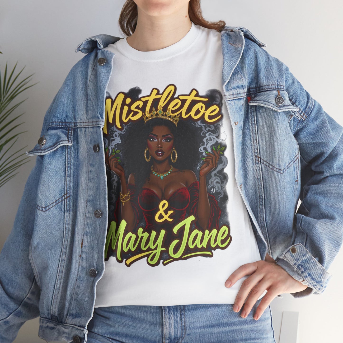 Mistletoe & Mary Jane Holiday Cannabis T-Shirt | Festive Weed Tee