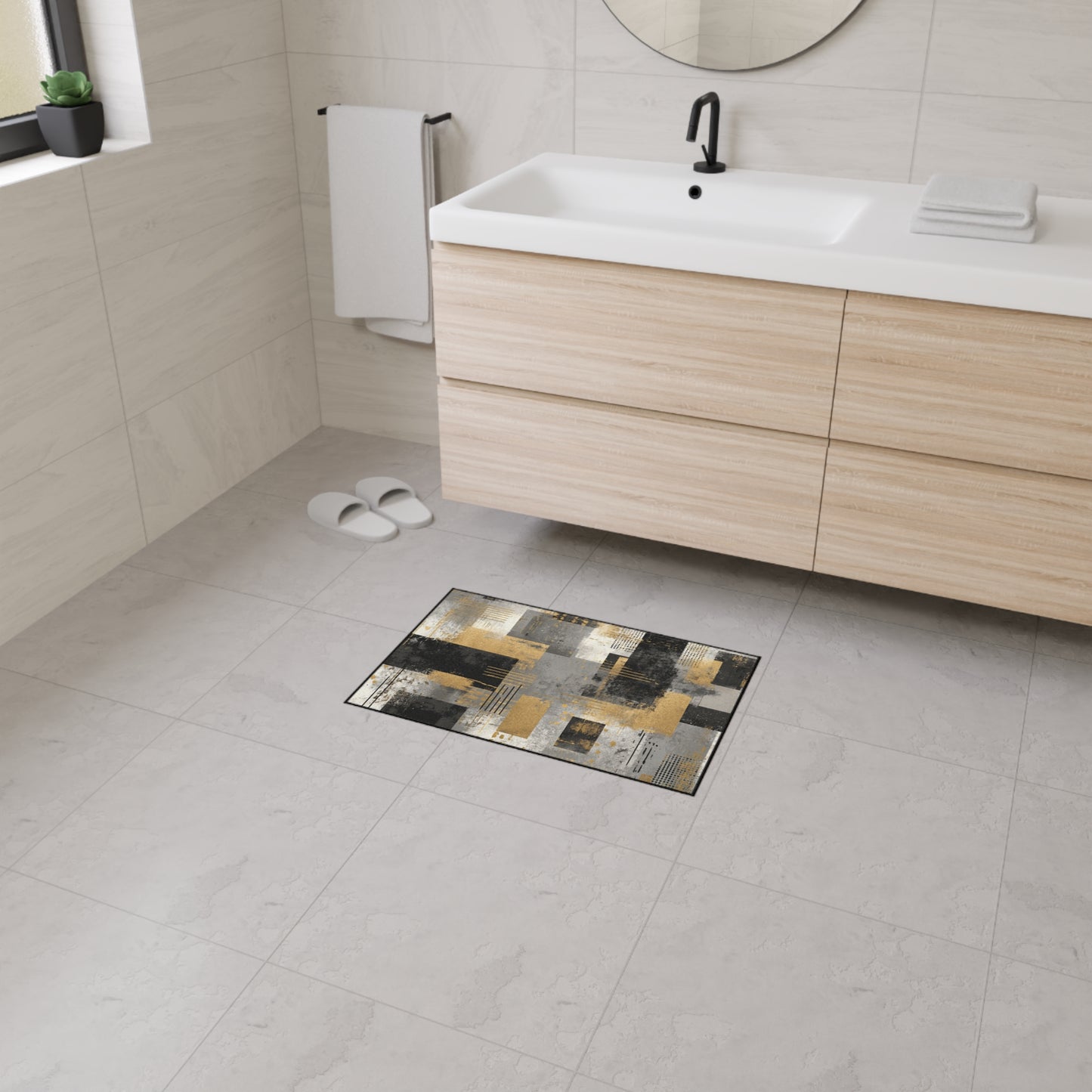 Abstract Industrial Heavy-Duty Floor Mat — Modern Geometric Entrance Rug | Loom Noir