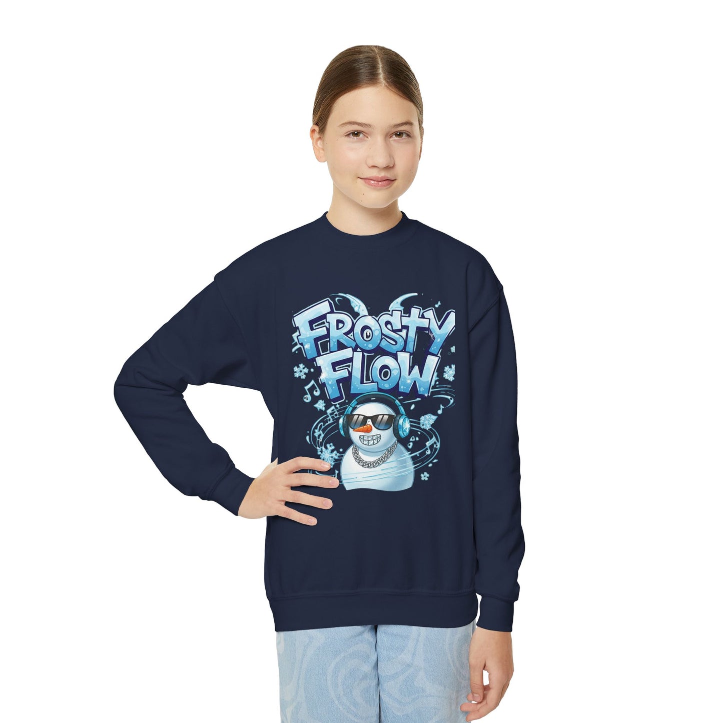 Frosty Flow Youth Sweatshirt - Kids Snowman Pullover | Loom Noir