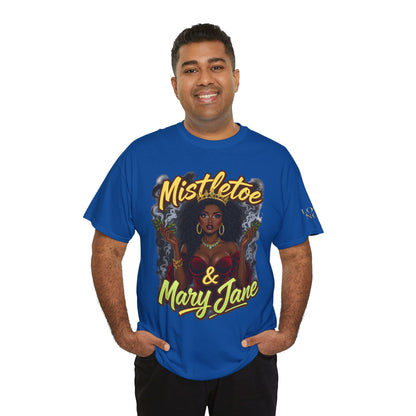 Mistletoe & Mary Jane Holiday Cannabis T-Shirt | Festive Weed Tee
