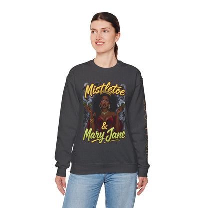 Mistletoe & Mary Jane Crewneck | Cannabis Holiday Sweatshirt