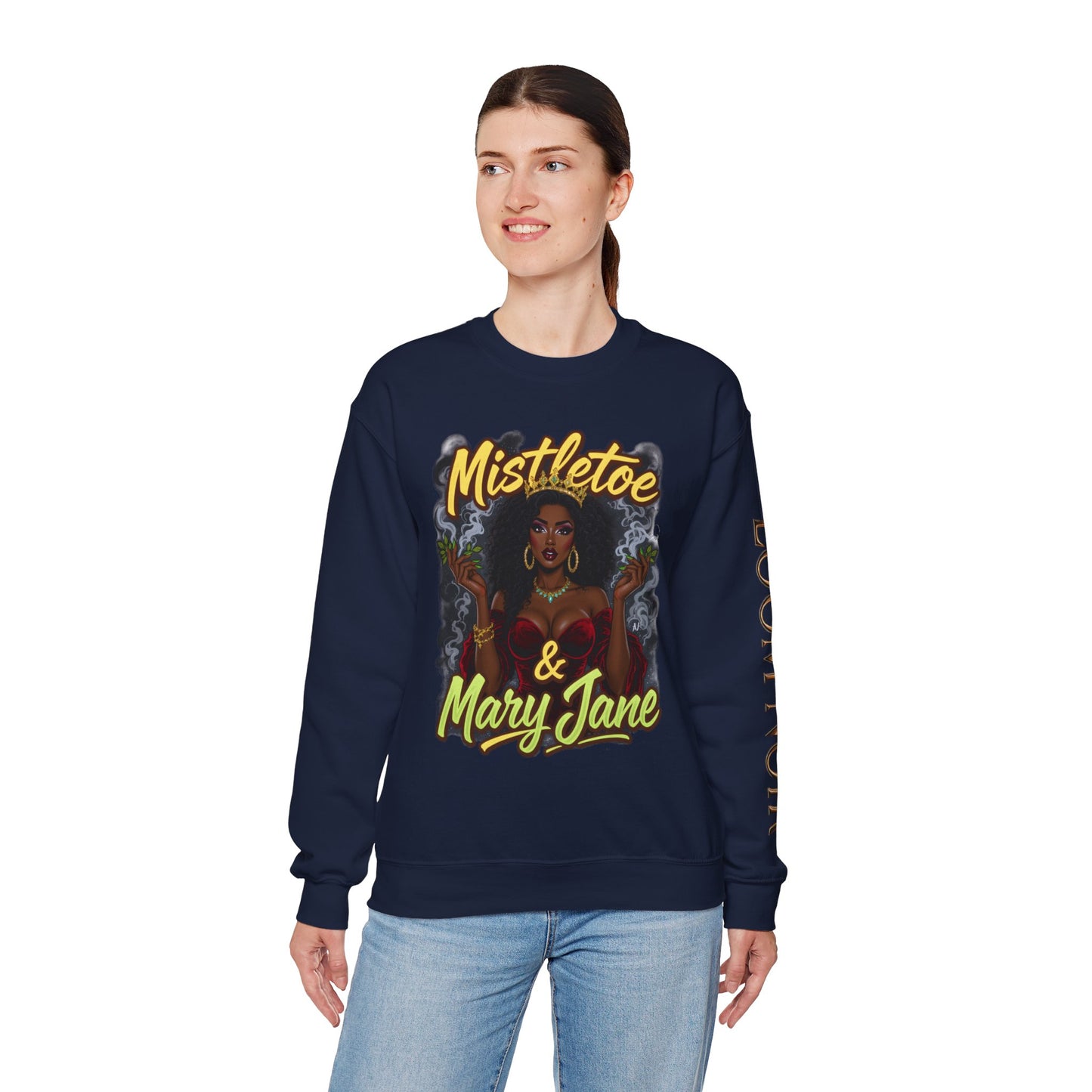 Mistletoe & Mary Jane Crewneck | Cannabis Holiday Sweatshirt