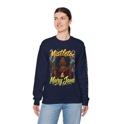 Mistletoe & Mary Jane Crewneck | Cannabis Holiday Sweatshirt
