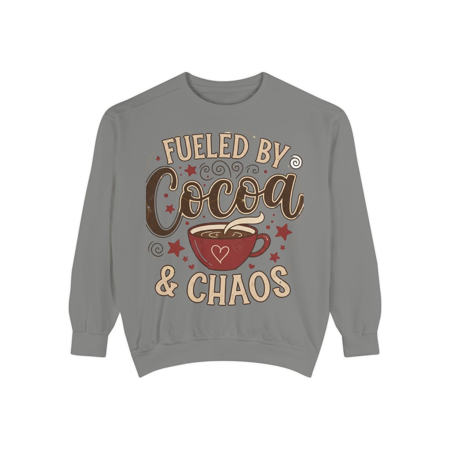 Fueled by Cocoa & Chaos Sweatshirt - Cozy Hot Cocoa Pullover | Loom Noir