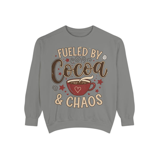 Fueled by Cocoa & Chaos Sweatshirt - Cozy Hot Cocoa Pullover | Loom Noir
