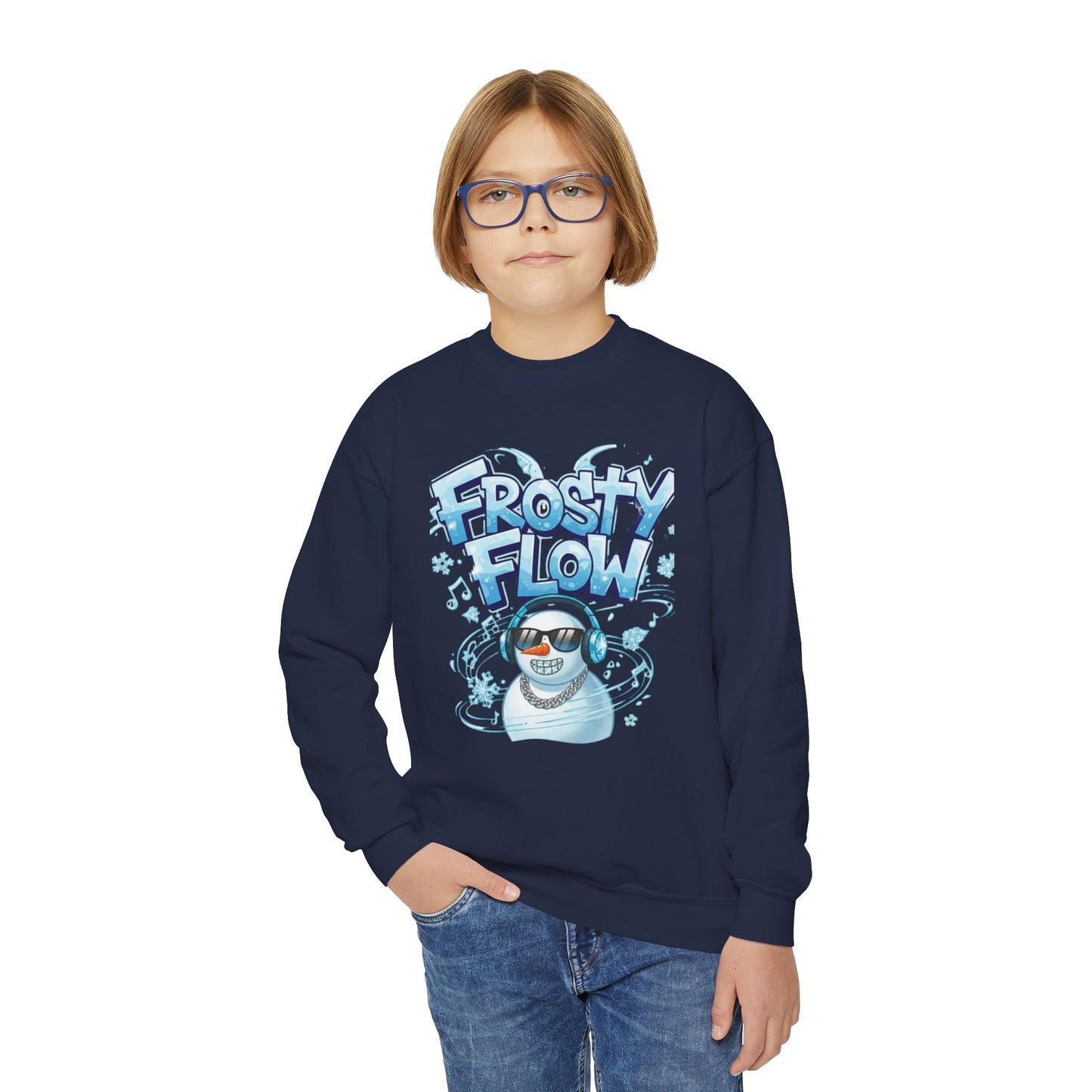 Frosty Flow Youth Sweatshirt - Kids Snowman Pullover | Loom Noir