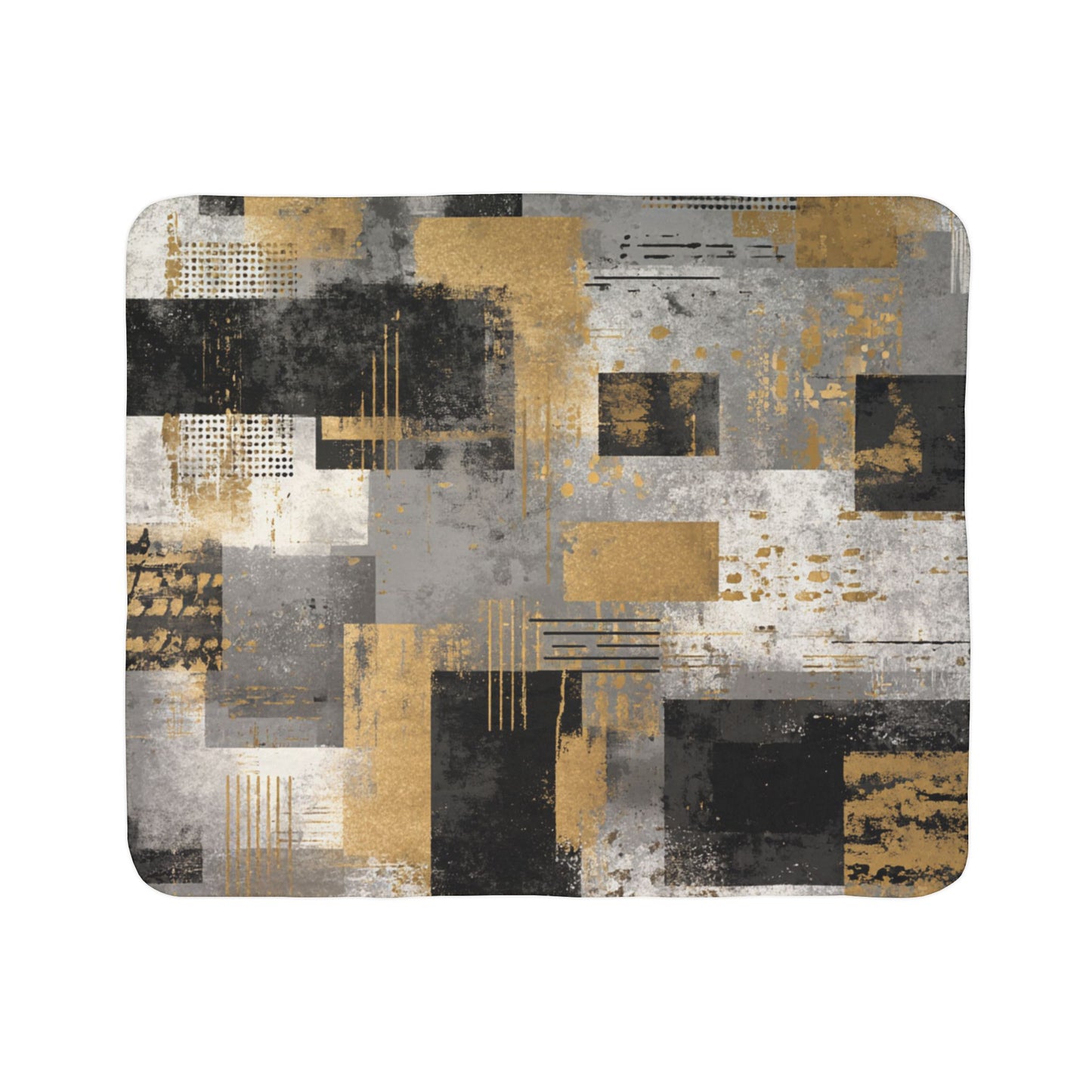 Modern Abstract Geometric Sherpa Blanket | Gold Gray Black Throw