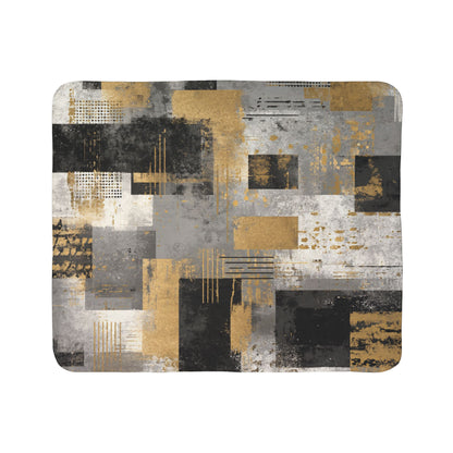 Modern Abstract Geometric Sherpa Blanket | Gold Gray Black Throw