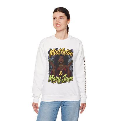 Mistletoe & Mary Jane Crewneck | Cannabis Holiday Sweatshirt