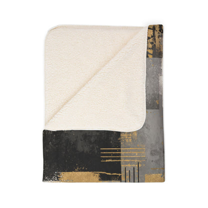Modern Abstract Geometric Sherpa Blanket | Gold Gray Black Throw