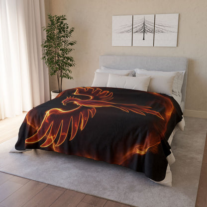 Phoenix Flame Sherpa Blanket | Fiery Mythical Bird Fleece Throw
