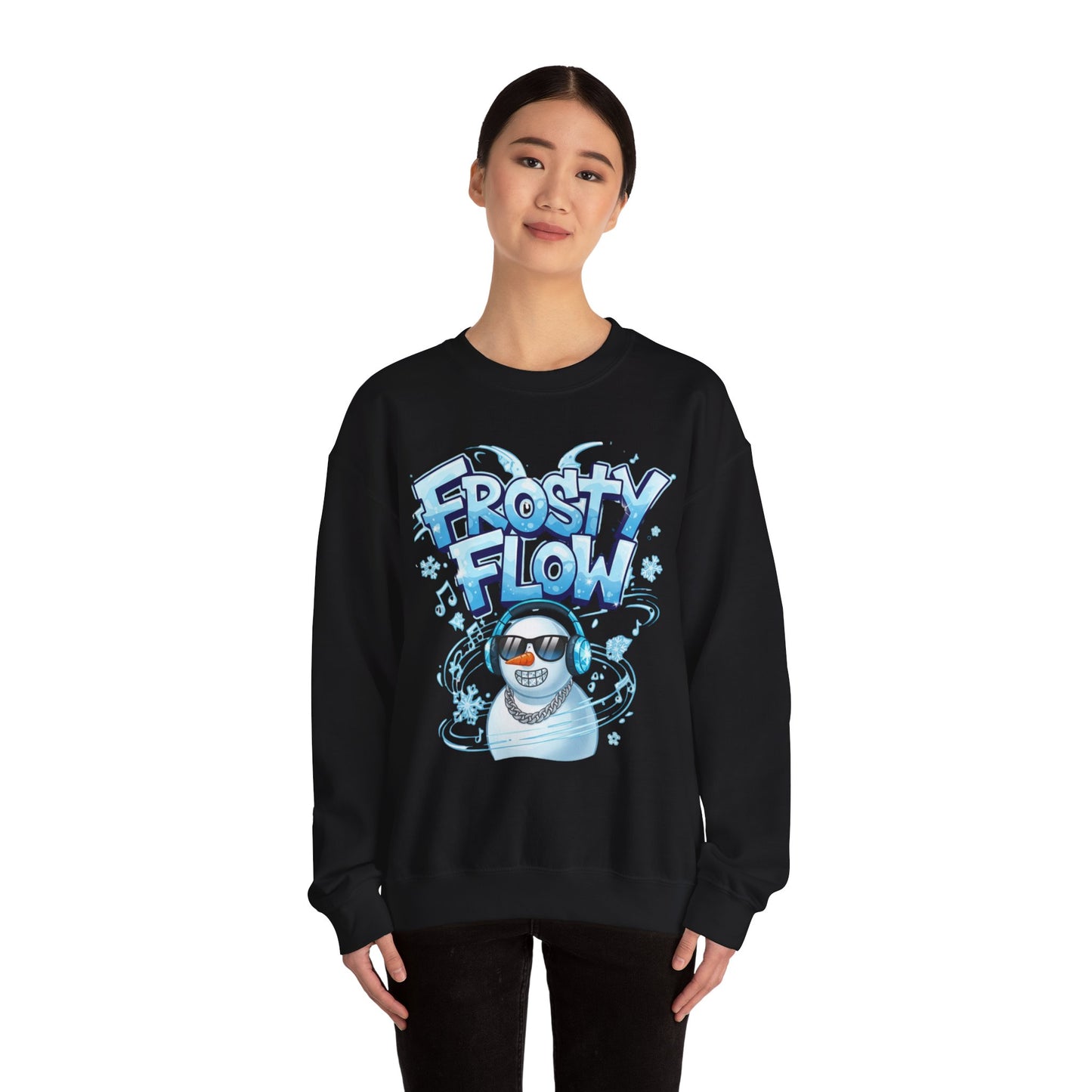 Frosty Flow Sweatshirt - Cool Snowman Graphic Crewneck | Loom Noir