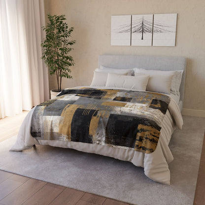 Modern Abstract Geometric Sherpa Blanket | Gold Gray Black Throw
