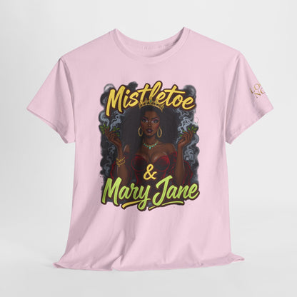 Mistletoe & Mary Jane Holiday Cannabis T-Shirt | Festive Weed Tee