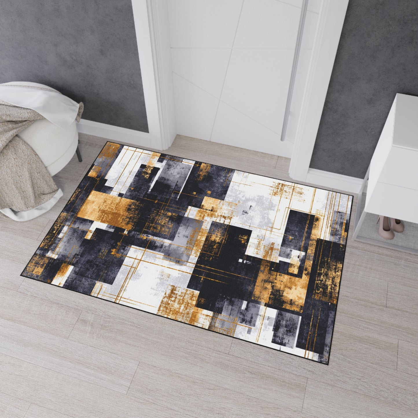 Abstract Industrial Heavy-Duty Floor Mat — Modern Geometric Entrance Rug | Loom Noir