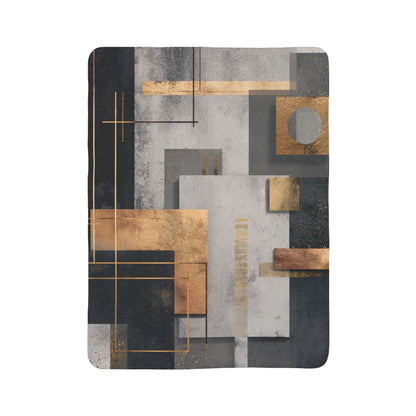 Geometric Gold & Slate Sherpa Blanket | Modern Abstract Throw