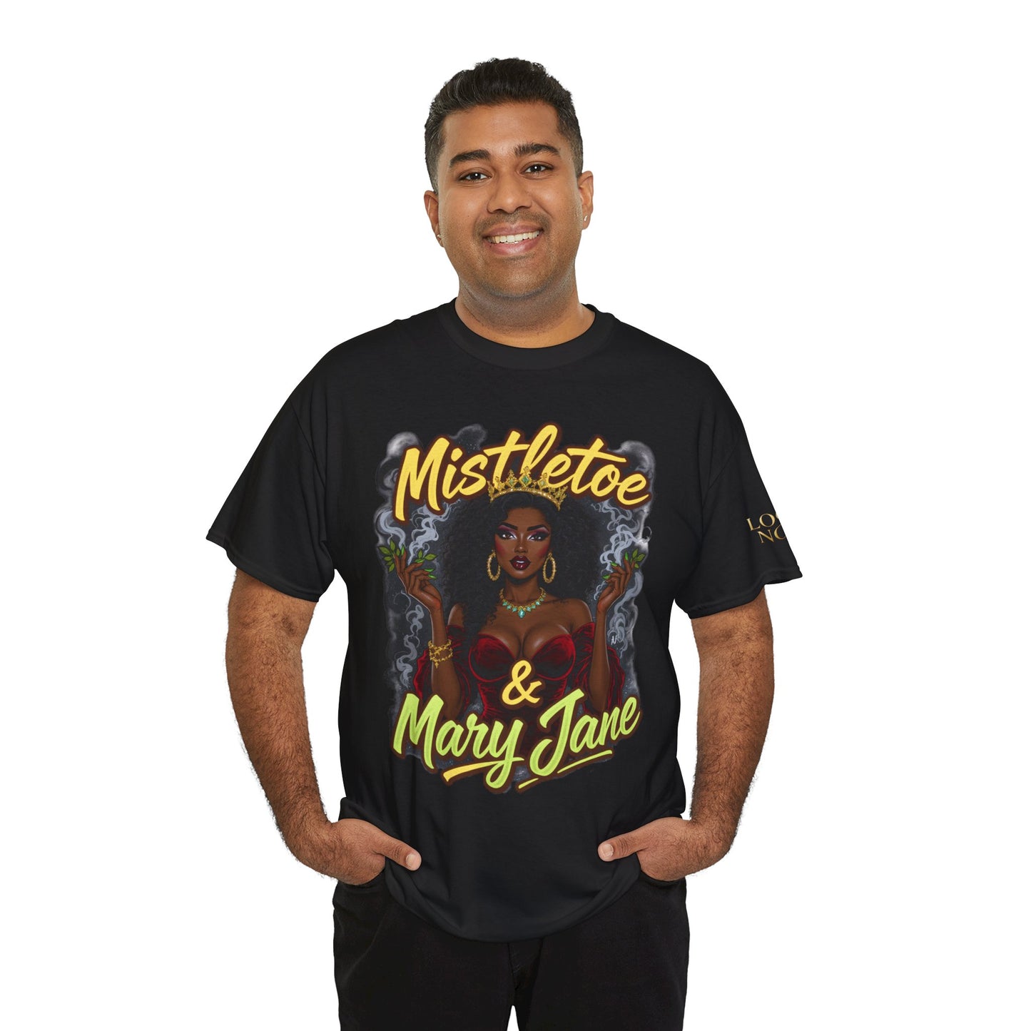 Mistletoe & Mary Jane Holiday Cannabis T-Shirt | Festive Weed Tee