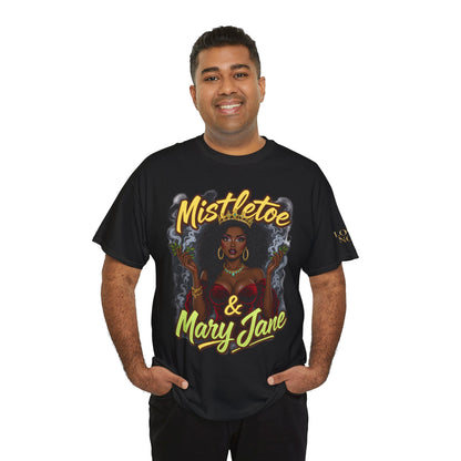 Mistletoe & Mary Jane Holiday Cannabis T-Shirt | Festive Weed Tee