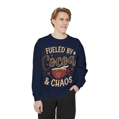 Fueled by Cocoa & Chaos Sweatshirt - Cozy Hot Cocoa Pullover | Loom Noir