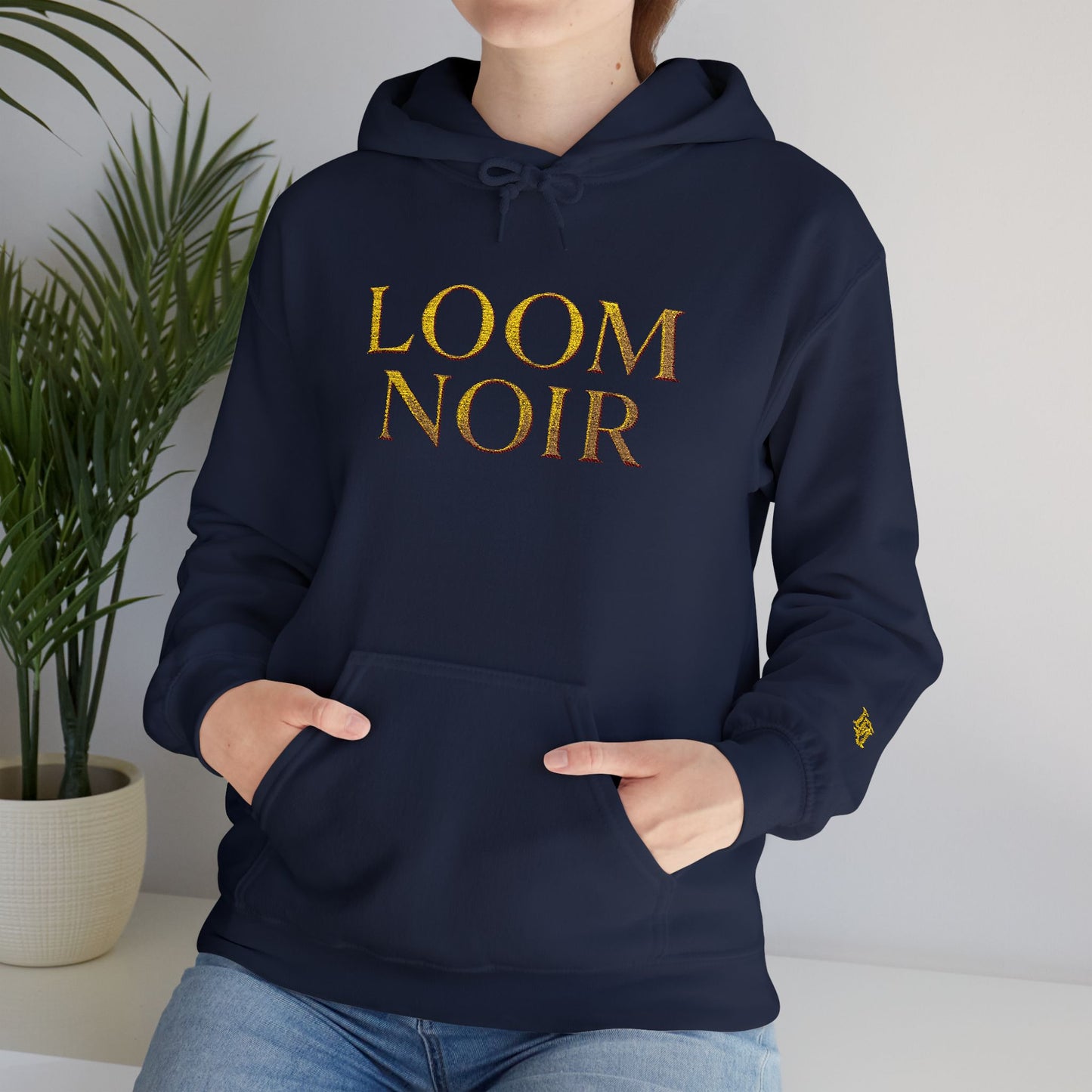 Gold Foil Text Hoodie - Loom Noir Premium Pullover | Streetwear