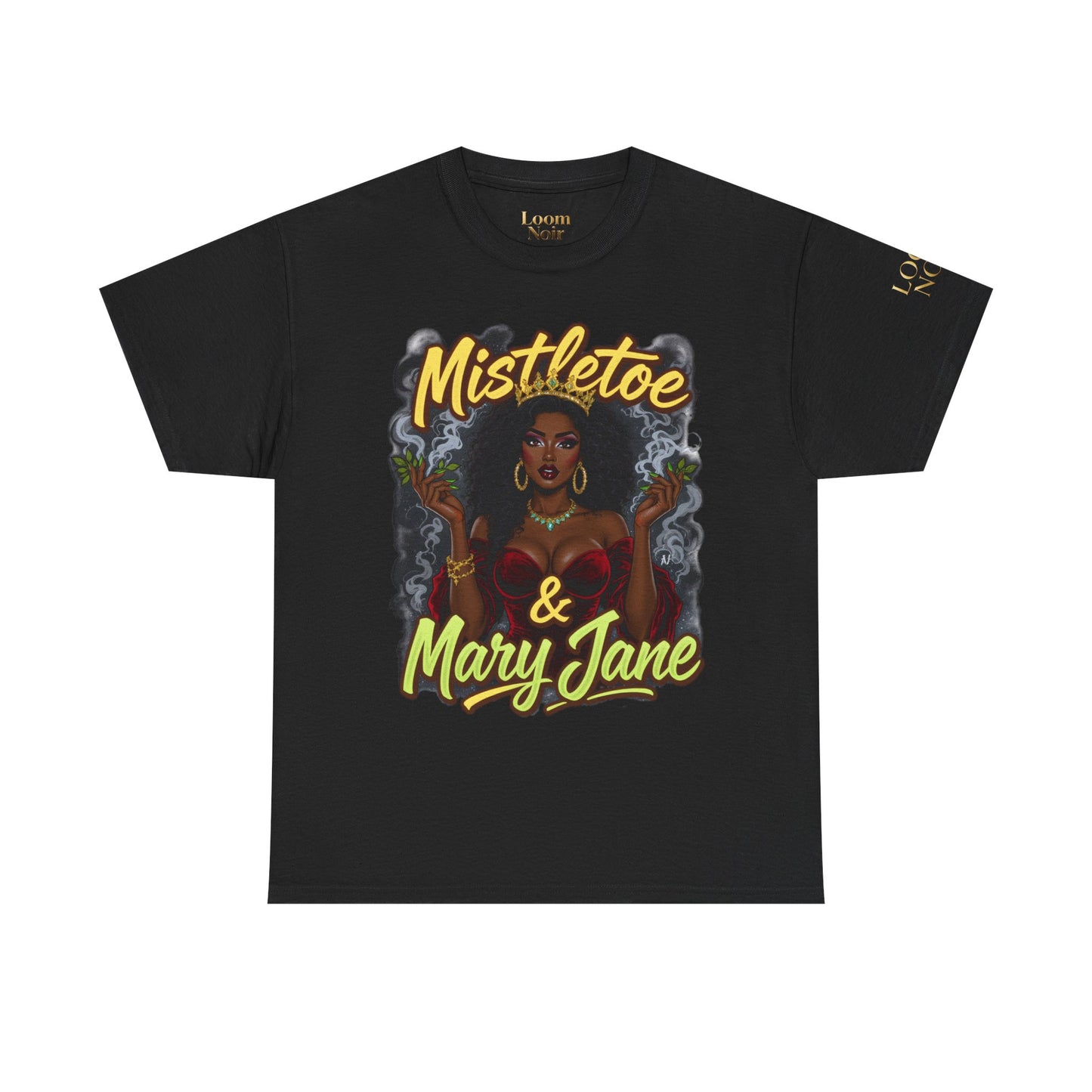 Mistletoe & Mary Jane Holiday Cannabis T-Shirt | Festive Weed Tee