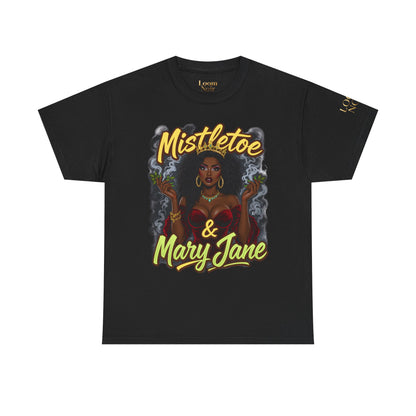 Mistletoe & Mary Jane Holiday Cannabis T-Shirt | Festive Weed Tee