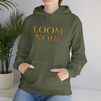 Gold Foil Text Hoodie - Loom Noir Premium Pullover | Streetwear