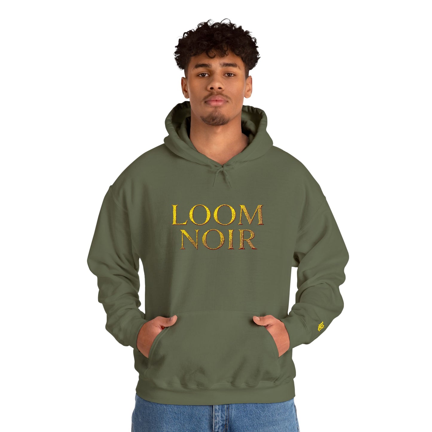 Gold Foil Text Hoodie - Loom Noir Premium Pullover | Streetwear