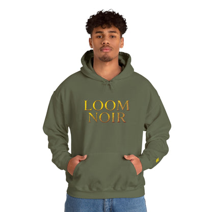Gold Foil Text Hoodie - Loom Noir Premium Pullover | Streetwear