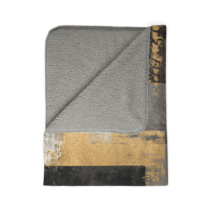 Modern Abstract Geometric Sherpa Blanket | Gold Gray Black Throw