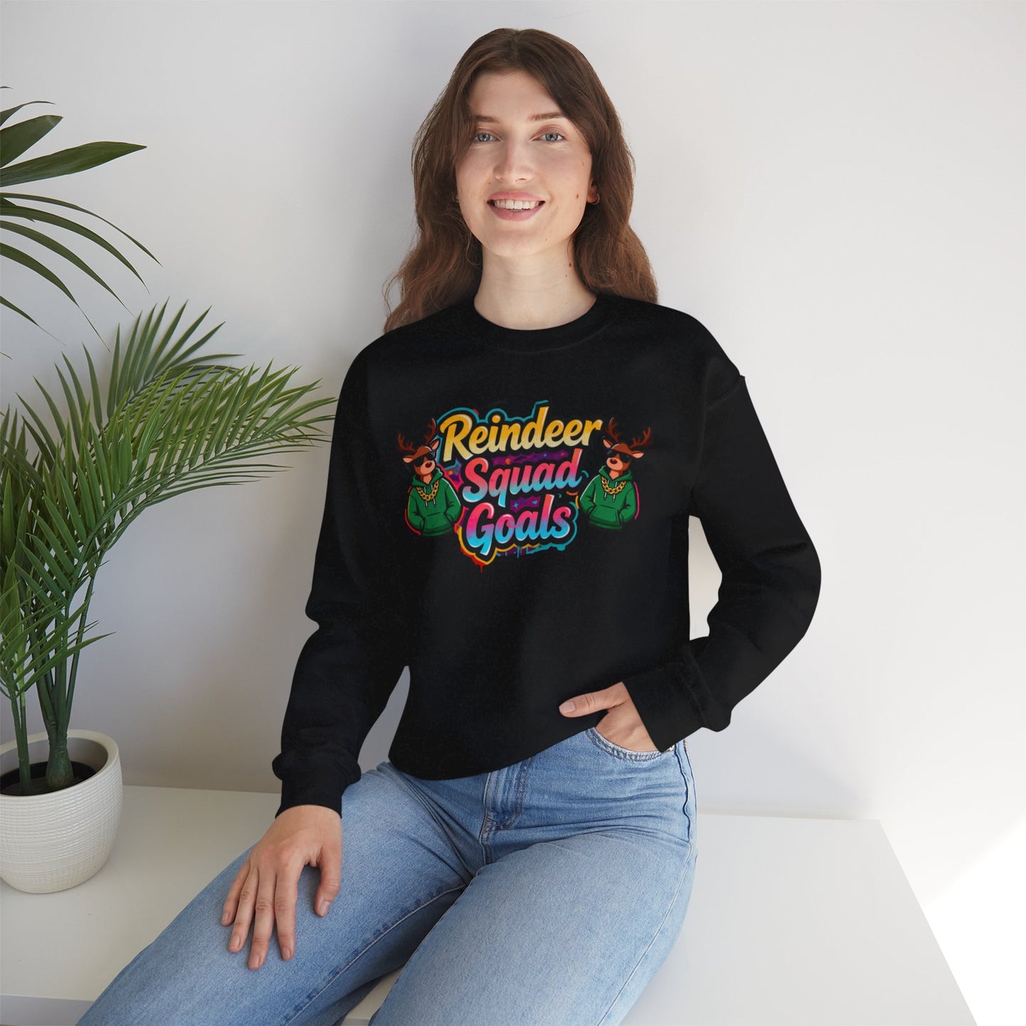 Reindeer Squad Goals Sweatshirt - Funny Christmas Crewneck | Loom Noir