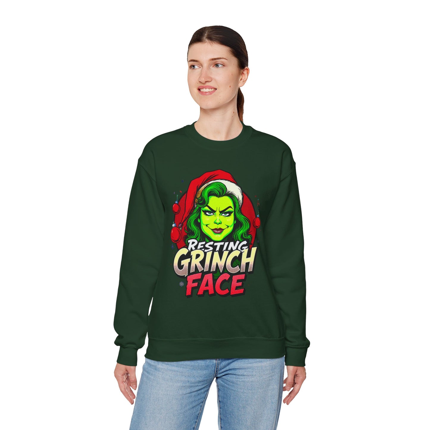 Funny Christmas Grinch Face Sweatshirt - Women's Crewneck | Loom Noir