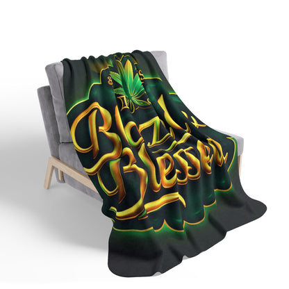 Blazed & Blessed Sherpa Blanket | Cannabis-Themed Fleece Throw