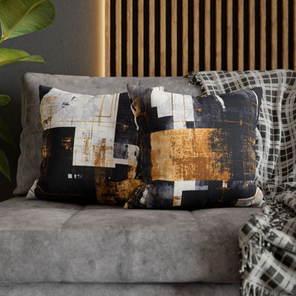 Abstract Gold & Charcoal Faux Suede Pillowcase — Luxury Accent Pillow | Loom Noir