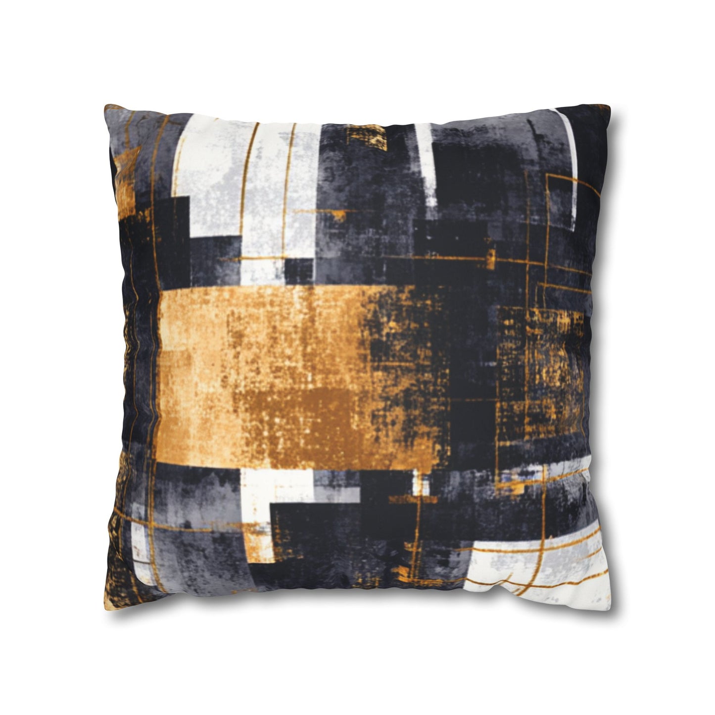 Abstract Gold & Charcoal Faux Suede Pillowcase — Luxury Accent Pillow | Loom Noir
