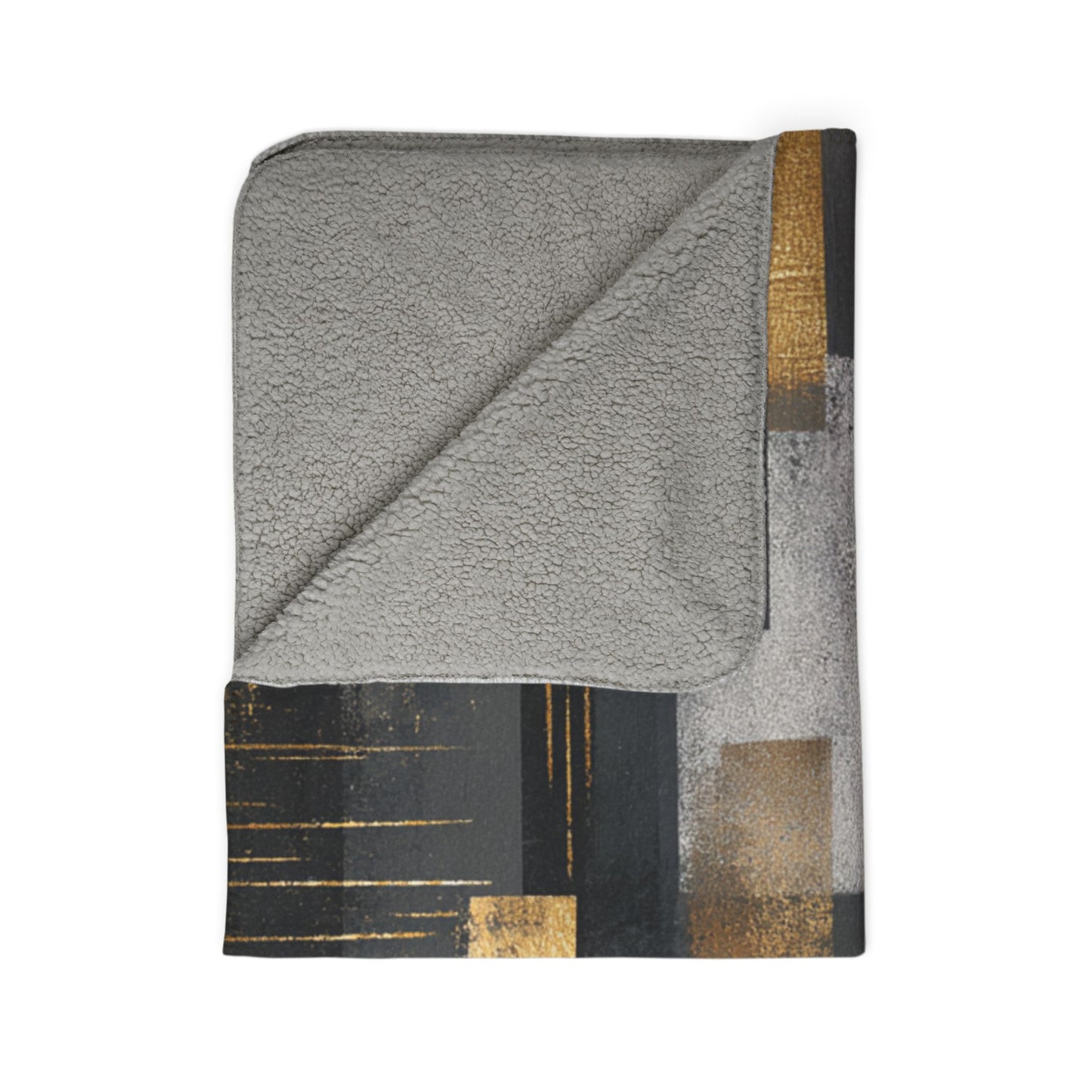 Abstract Gold & Slate Sherpa Blanket | Modern Geometric Throw