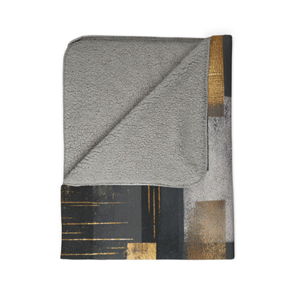 Abstract Gold & Slate Sherpa Blanket | Modern Geometric Throw